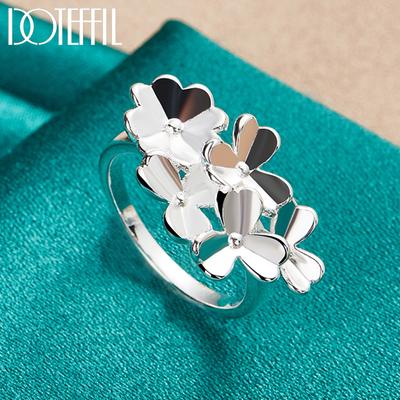 925 Sterling Silver Flower Ring Fashion Wedding Jewelry