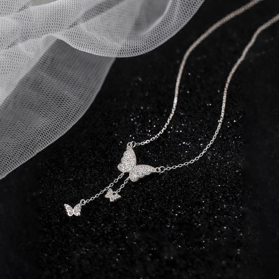 Butterfly Pendant Necklace for Women Adjustable Clavicle Chain Shiny Hypoallergenic Delicate Butterfly Jewelry for Everyday Wear