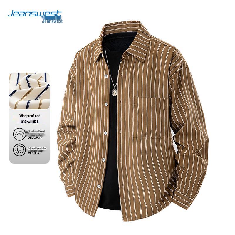 JEANSWEST Men's Casual Striped Long-Sleeve Shirt Jacket