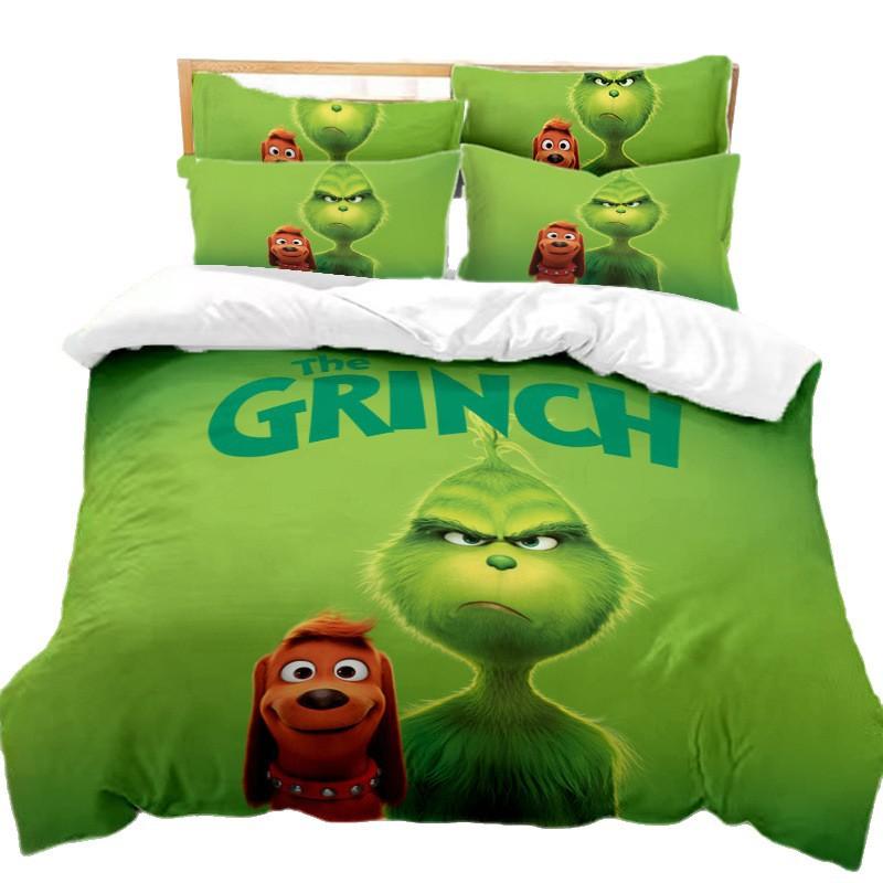 Grinch Zelené Vlasy Séria Trojdielna 3D Digitálna Obliečka na Prikrývku, Brúsna Súprava
