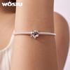 WOSTU Real 925 Sterling Silver Girl Cat Dog Charm Pendant Heart Beads Fit Bracelet Necklace DIY Jewelry Gift For Pet Lover