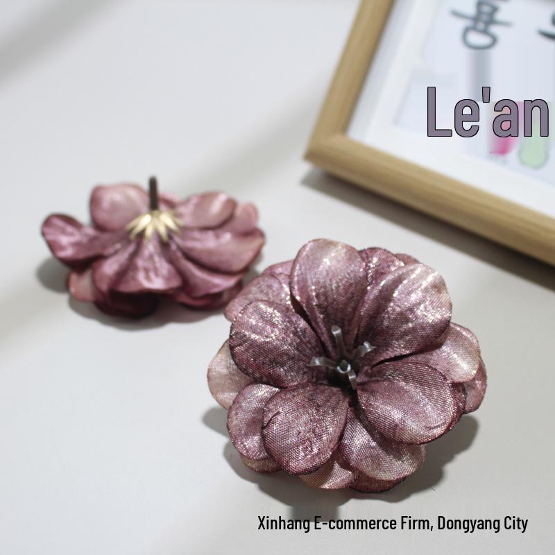 Camellia Gold Thread Artificial Flower Heads for DIY Hairpins and Home Decor Ornaments