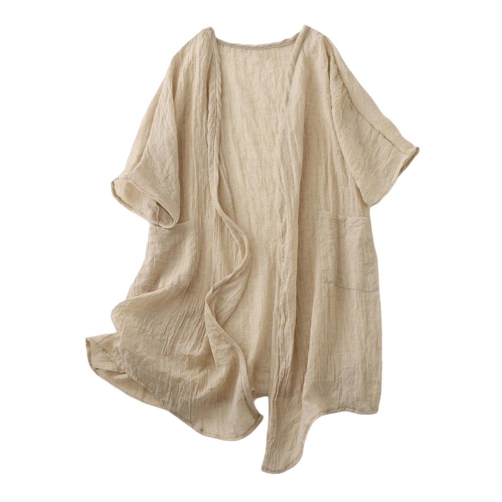 Short Sleeved Long Shawl Loose Beach Top Breathable Linen Cardigan  Summer Wear