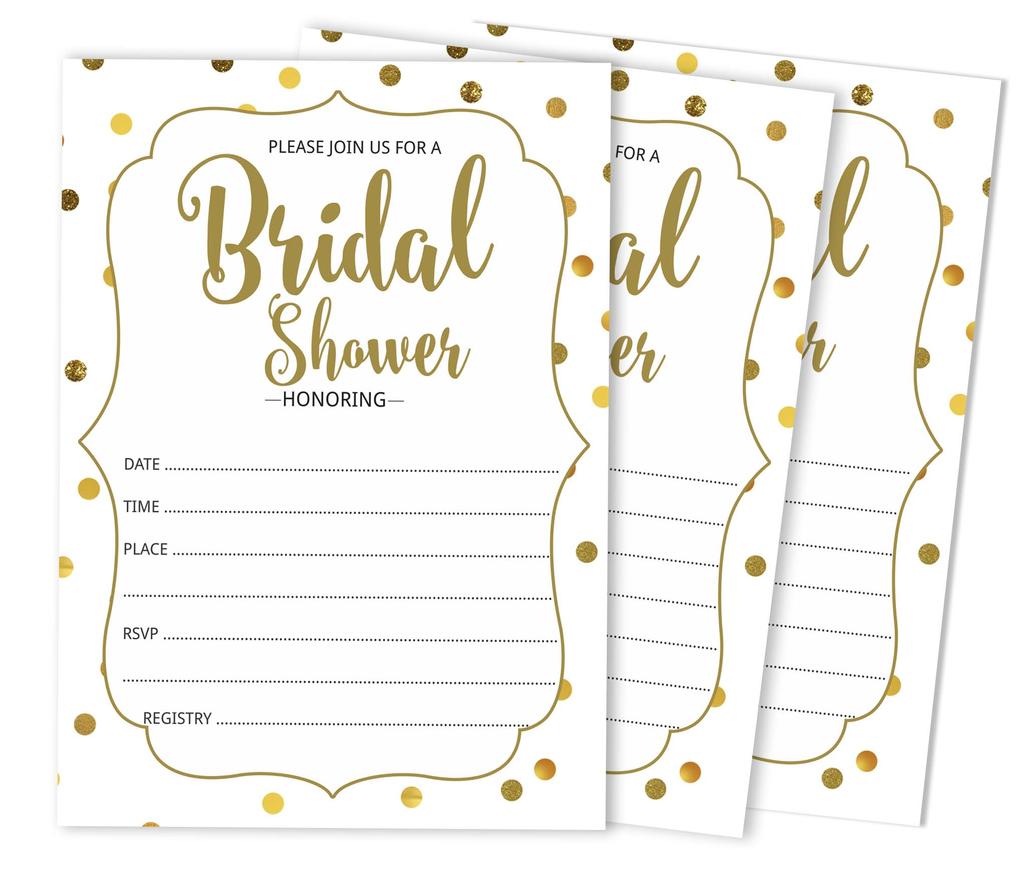 Inkdotpot 30 Bridal Shower InvitationsA  Gold ConfettiA  Wedding Fill-In Style Invites Blank