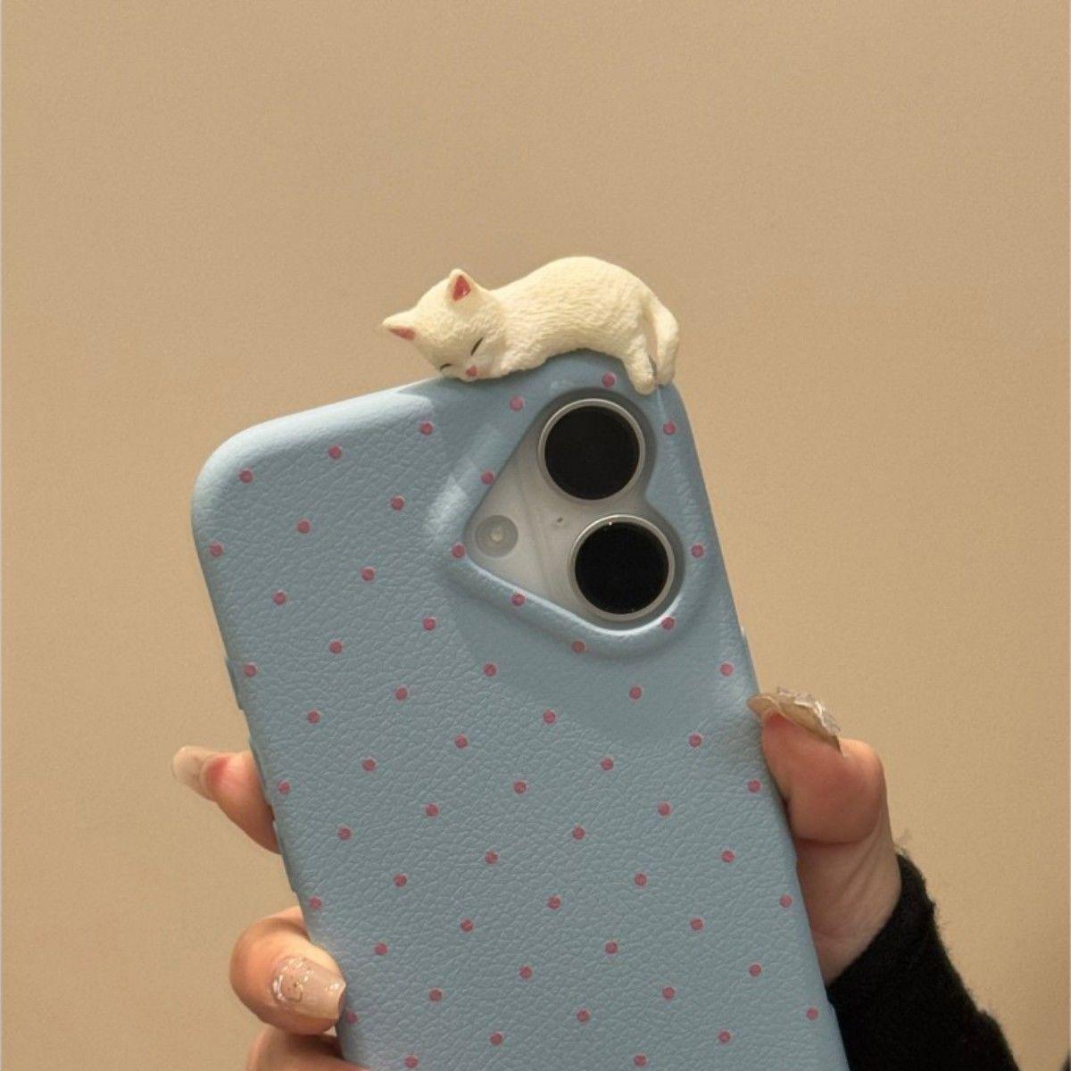 

Чехол для телефона Heart Polka Dot Cat для Apple iPhone 16 Pro Max - мягкий силиконовый противоударный креативный чехол для iPhone 16/15/14/13/12/11/Pro/Pro Max/Plus Apple 16Promax синий