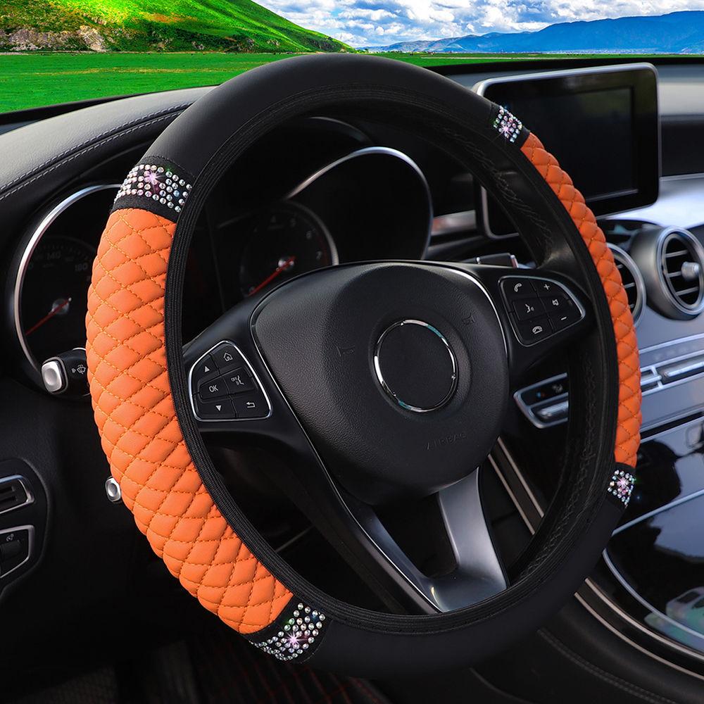 Coprivolante di lusso in diamante artificiale da 37-38 cm - Pelle PU di alta qualità, resistente, facile da installare, nuovo aggiornamento per un'esperienza di guida confortevole