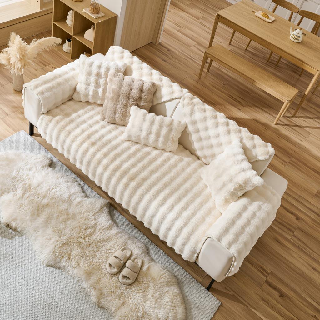 Thicken Imitation Rabbit Fur Plush Sofa Slipcover Non-slip Soft Sofa Towel Couch Cushion Cover for Living Room Modern Home Decor