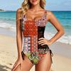 Swimsuit for Women with Floral Print Scoop Neck Adjustable Side Tie Bathing Suit Soft Fabric Swimwear
