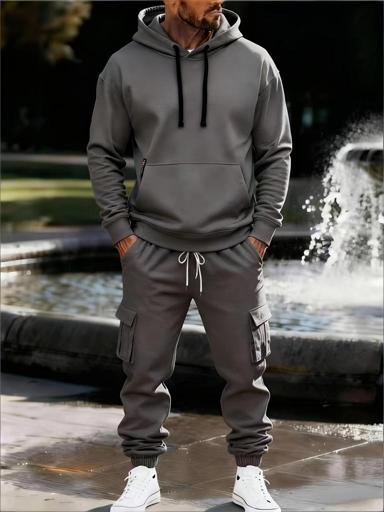 Cross2026 Men's Plus Velvet Winter Sports Workwear Set - European Size, Multi-Pocket, Loose Fit.