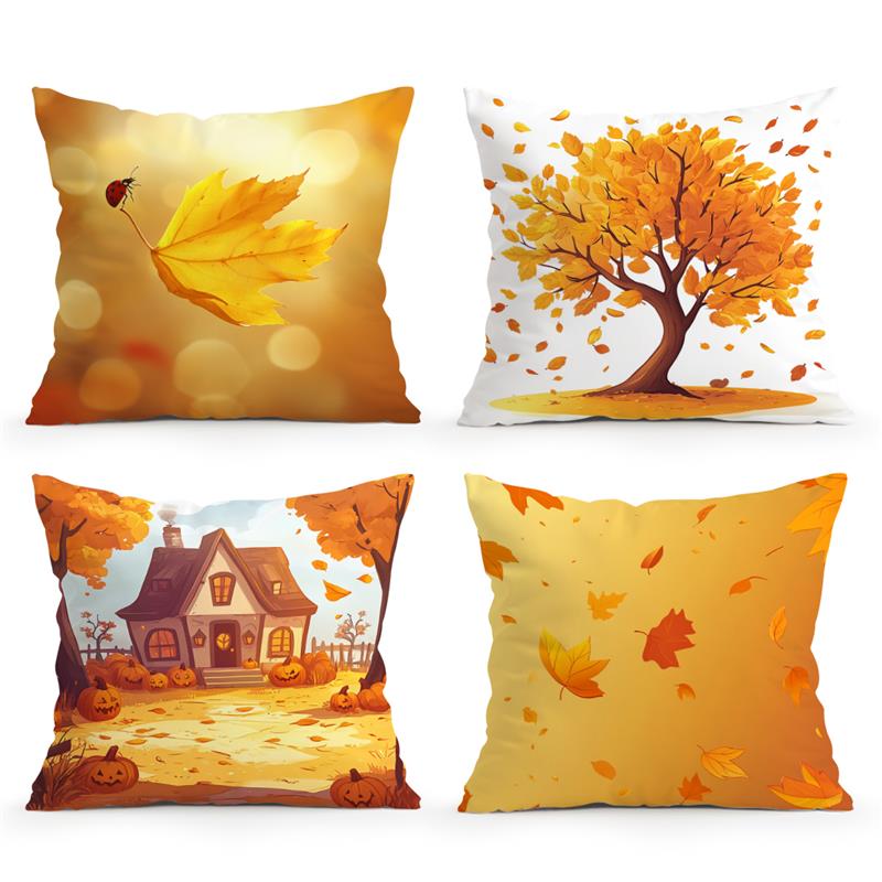 1Pc Autumn Fallen Leaves Pillow Cover For Home Living Room Bedroom Sofa Office Decorative Pillowcase Soft Throw Pillows 45X45Cm