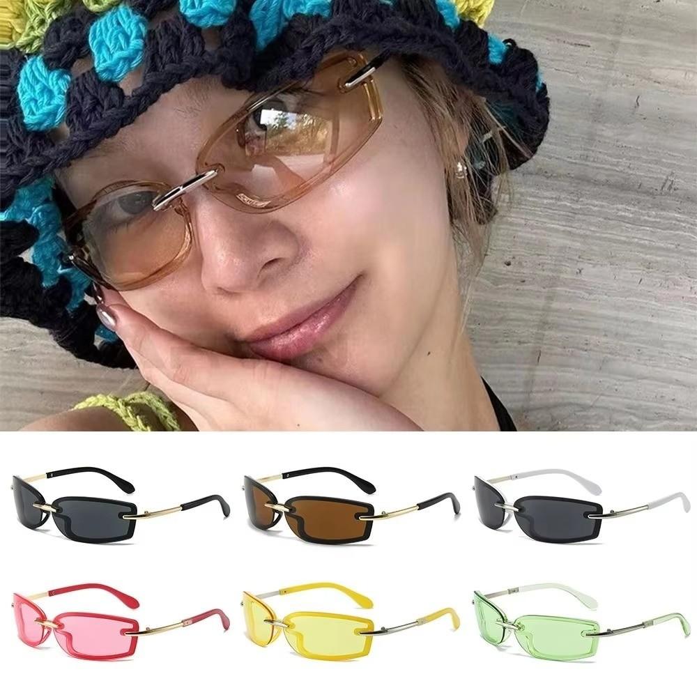 Fashion Metal Candy Color Rimless Sunglasses PC Y2K Dopamine Square Sunglasses Frameless Colorful Eyewear Outdoor