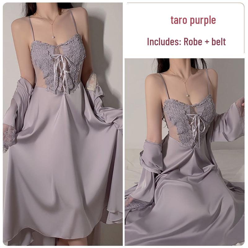 Elegant Plus Size Padded Mesh Nightgown: Spaghetti Strap Temptation Women’s Homewear