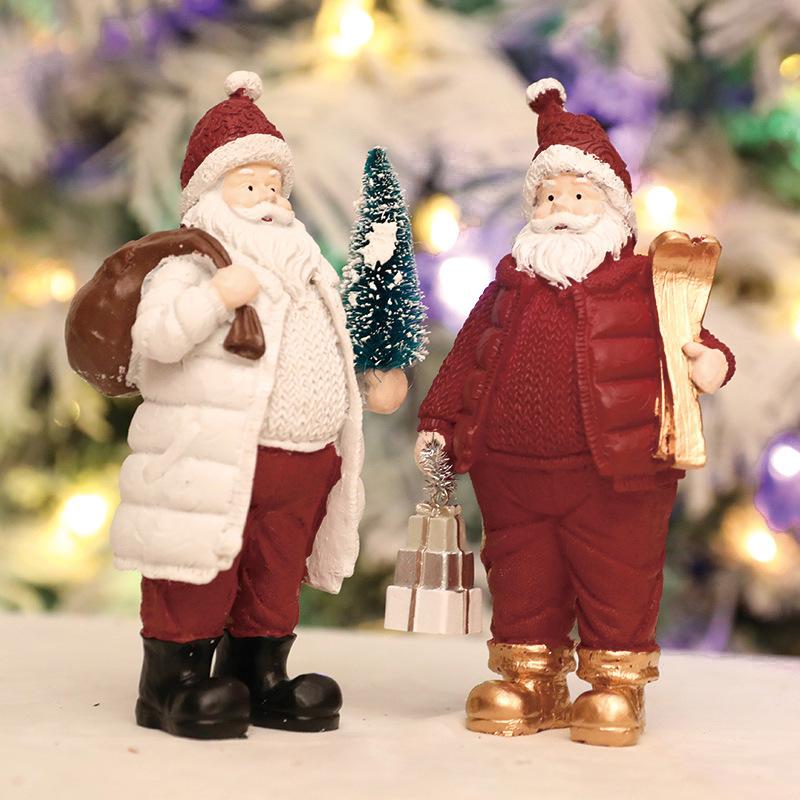 1PC Resin Santa Claus Handbag with Tree Ornament Christmas Holiday Gift Home Desktop Decoration