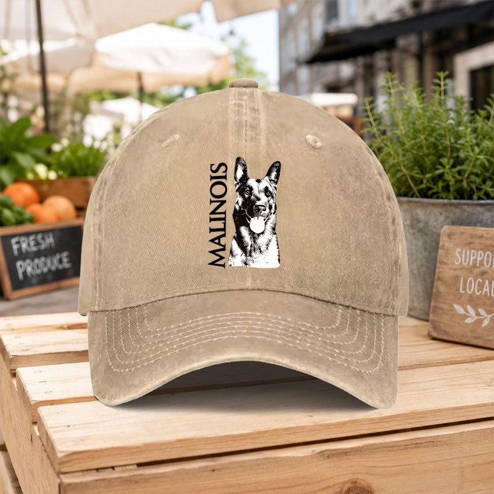 Malinois Dog Washed Baseball Cap Unisex Casual Duckbill Cap for Outdoor Hiking Daily Commuting Street Style