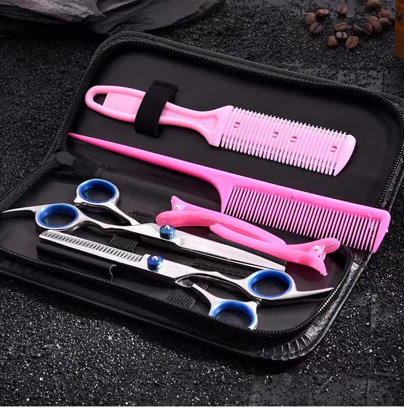 6 Inch Professional Hair Scissors Kit, Stainless Steel Barber Shears with Thinning Scissors