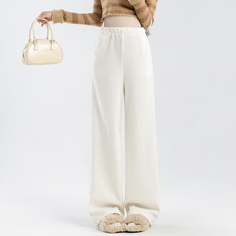 #Real Shot-3 Pregnant Women Side Drawstring Trousers Pocket High-quality European Cotton Lint Straight-leg Pants Wear Wide-leg Pants