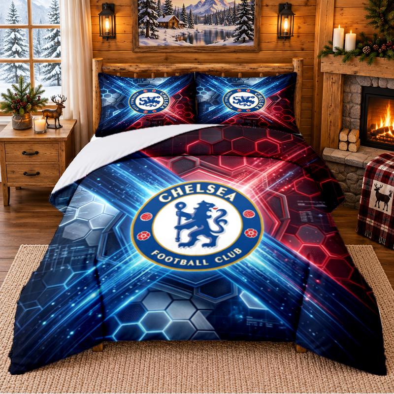 Juego de Ropa de Cama Estampado de 3 Piezas Patrón Chelsea FC Sábana Funda de Almohada Para Decoración de Dormitorio