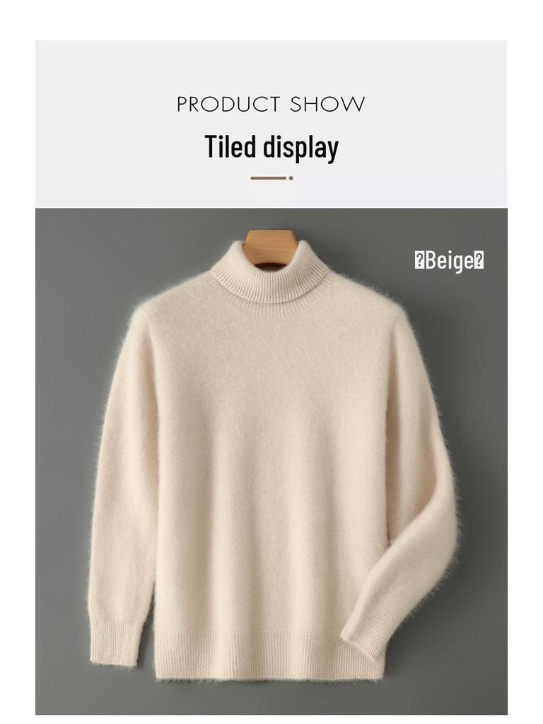 Men's High Neck Pure Wool Pullover Thickened Sweater - Autumn/Winter Loose Knit Base Layer