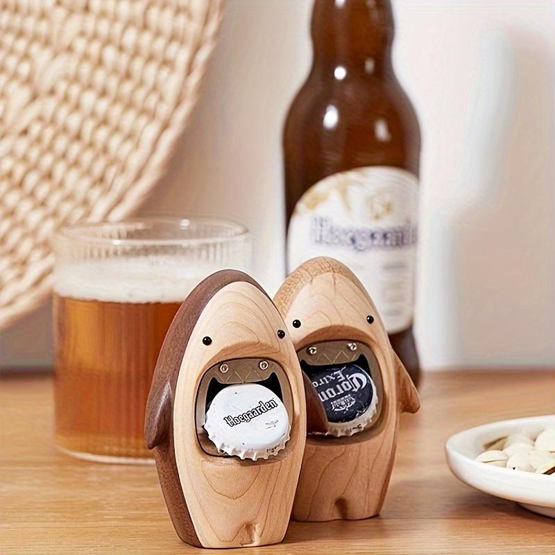 Solid Wood Shark-Shaped Beer Bottle Opener ,Cute Standing Desk Decor, Creative Manual Operation, Ideal for Kitchen and Dining Use, Beer Accessories