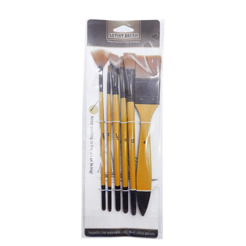 6-Piece Nylon Bristle Oil Painting Brush Set for Acrylics – Mixed Head & Liner Brushes 6-piece Set жёлтый