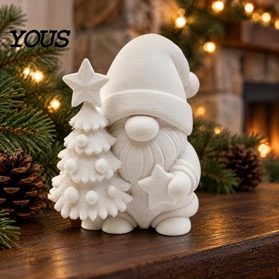 Winter Scene Layout Accessories 3D Printed Christmas Gnome Figurine, DIY Paintable Mini Hugging Holiday Micro Landscape Star & Tree, Desktop