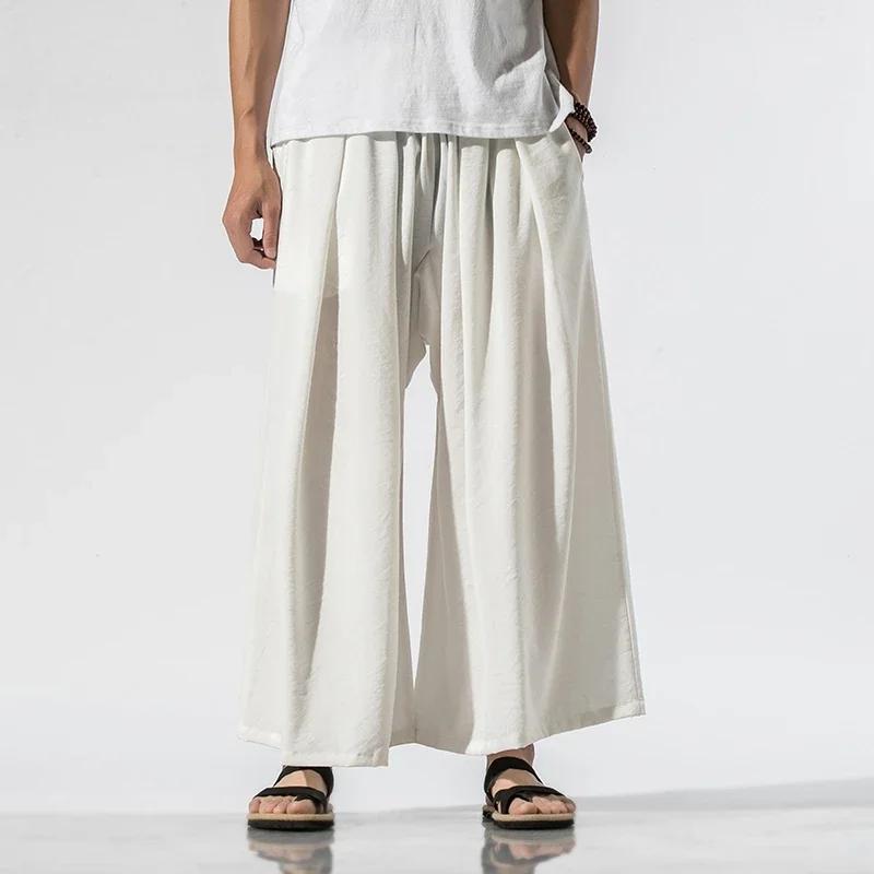 2026 Men Chinese Style Wide Leg Pants Man Traditional Baggy Draped Pants Male Hanfu Harajuku Oversized Trousers Man Black Pants