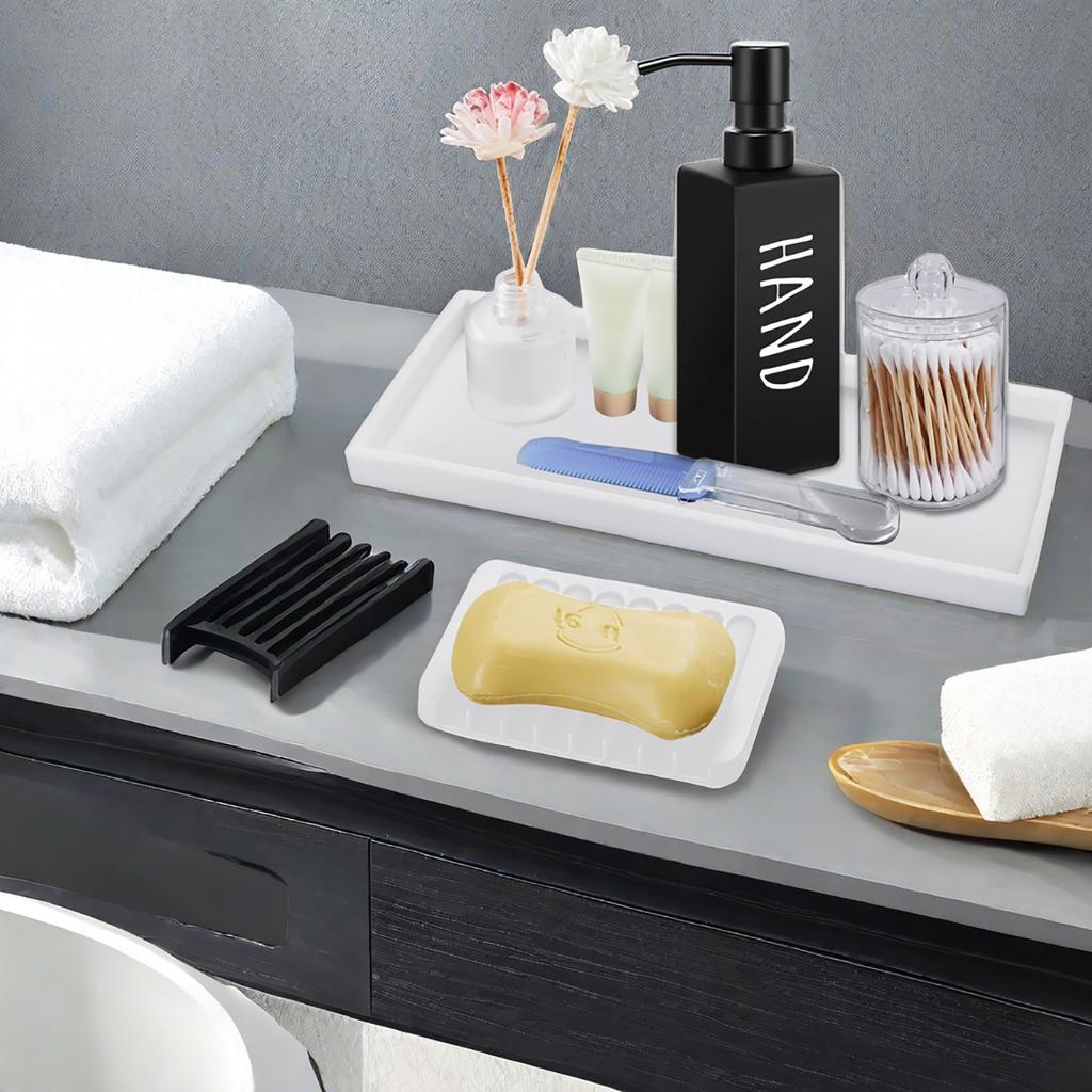 Silicone Vanity Tray and Soap Dish Set Bathroom/Kitchen Countertop Tray for Candles Soap Dispenser Pefume Tray Soap Holder
