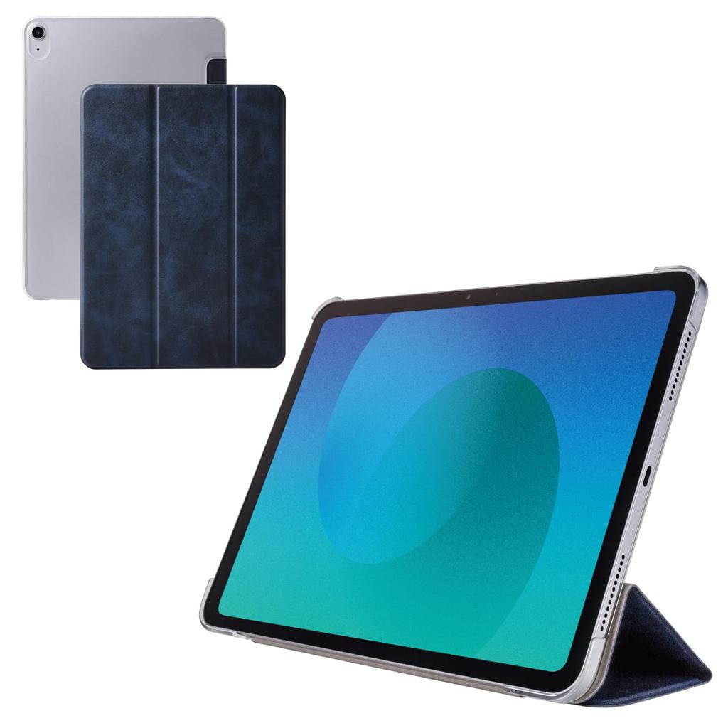 ELECOM iPad Air 11 inch generation auto sleep 2 flip clear navy (M3/M2) 10.9 5th/4th case, compatible, angle, case, back, TB-A25MWVNV