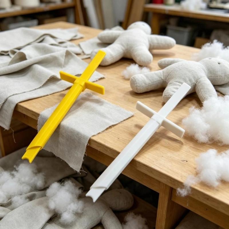 Plush Toy Filling Tool 2 Piece Set White PP Doll Stuffing Accessories with Stick and T Handle Pusher for Cotton Fiberfill and Craft Work