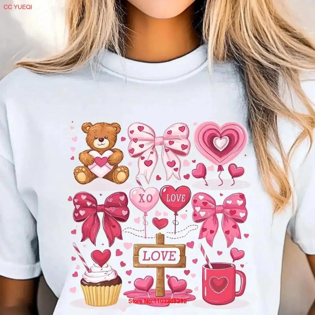Adorable Valentines Day Collage T Shirt Coquette Bows Teddy Bear And Hearts Top Perfect Rounisextic Idea Love Mug Vintage