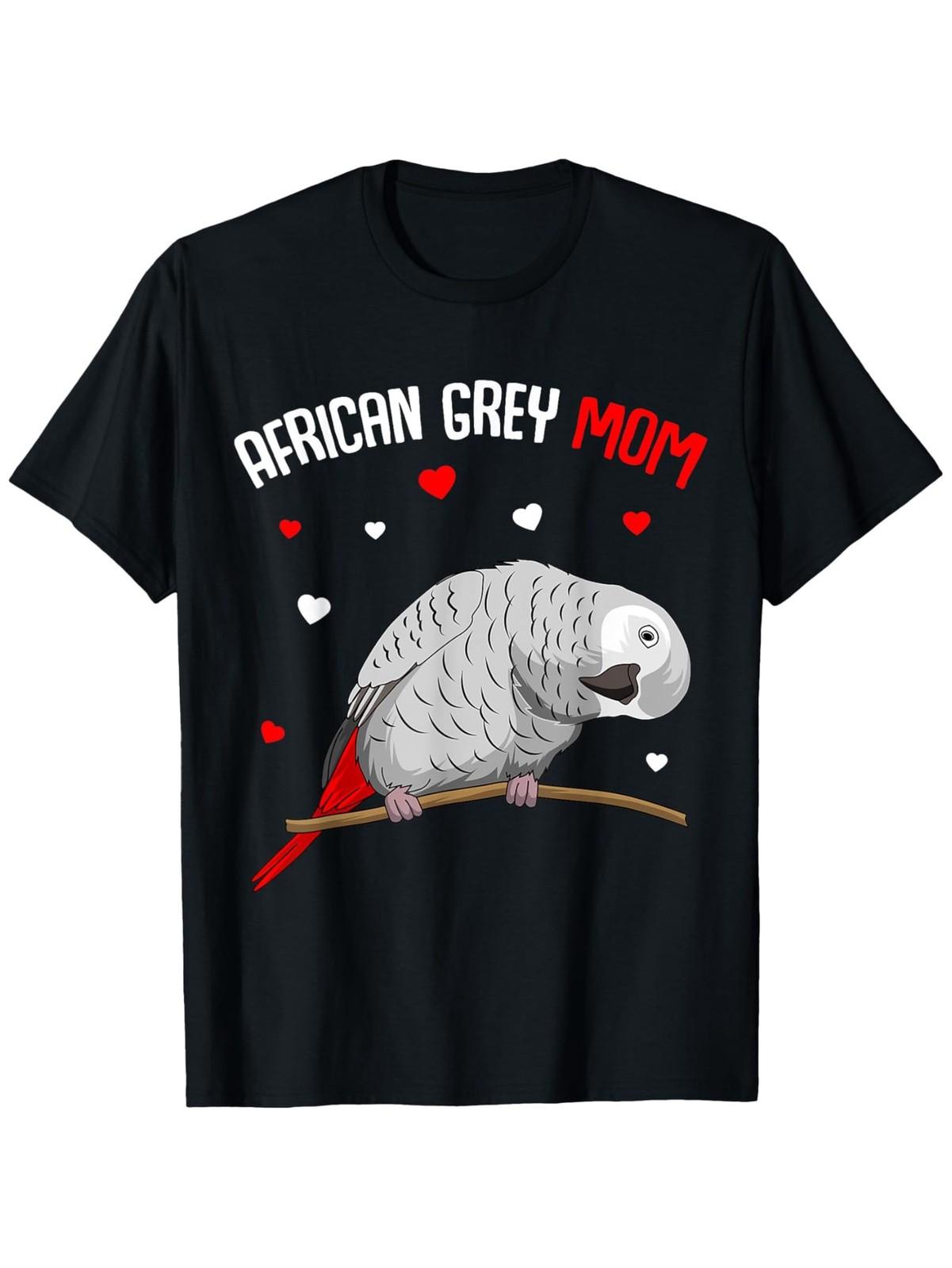 African Grey Mom Love Funny T-Shirt, 100% Cotton Crew Neck Tee for Men & Wo S разноцветный