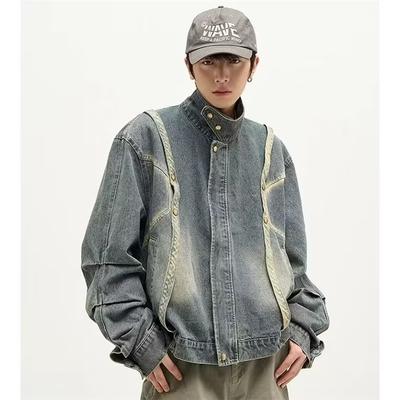 American Retro Denim Jacket Male Trend High Street Niche Ruffian Handsome Motorcycle Jacket Male Couple Trend Casual