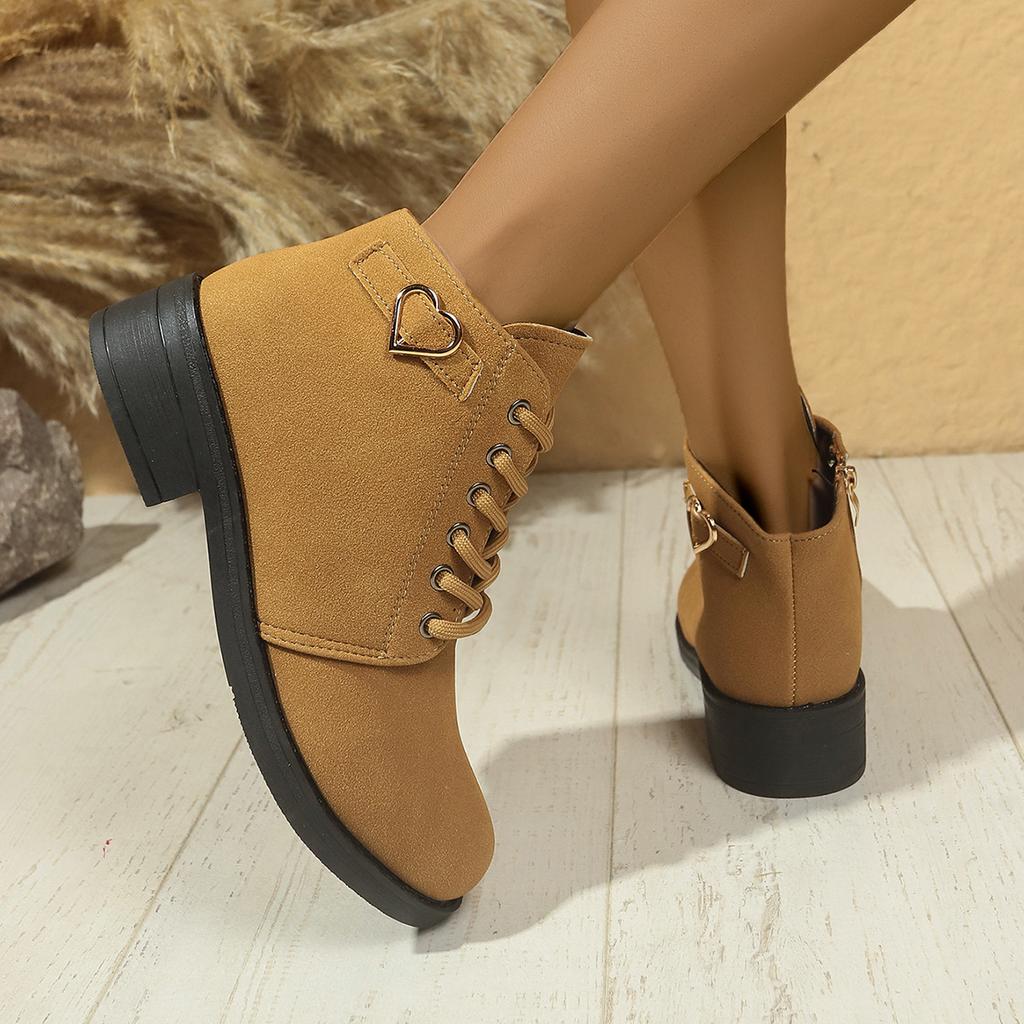 Large Size Block-heeled Boots for Women, New British-style Casual Fashion for Autumn/winter 2025, Versatile Lace-up Boots Women