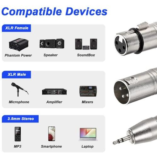 Xiatiaosann XLR Male to 3.5mm Male TRS Adapter & XLR Female to 3.5mm Male TRS Adapter, XLR to 1/8 Stereo Plug for Microphone, Audio (2-Pack)