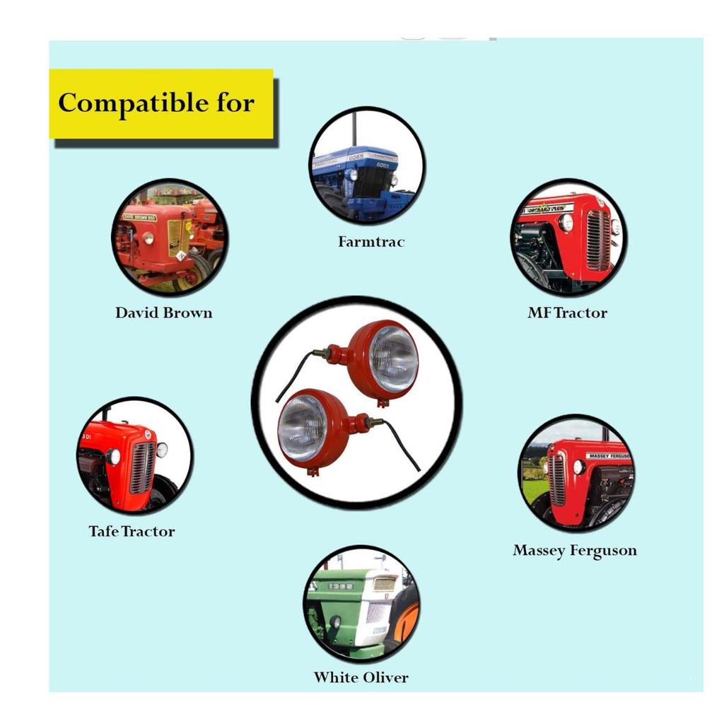 Rechte Traktor-Scheinwerfereinheit mit 12V-Glühbirne – Passend für David Brown 700/800/900/1200/1400 Serie, Massey Ferguson, Case IH – Rot