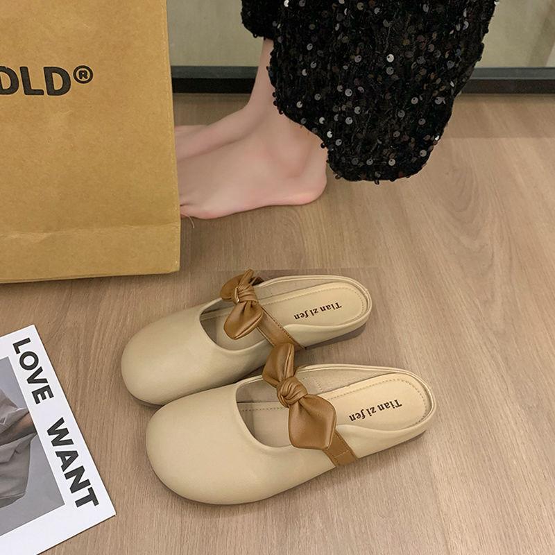 Flat-bottomed bag head half slippers women's outer wear 2025 new spring and summer pregnant women lazy half tray gentle evening cool slippers