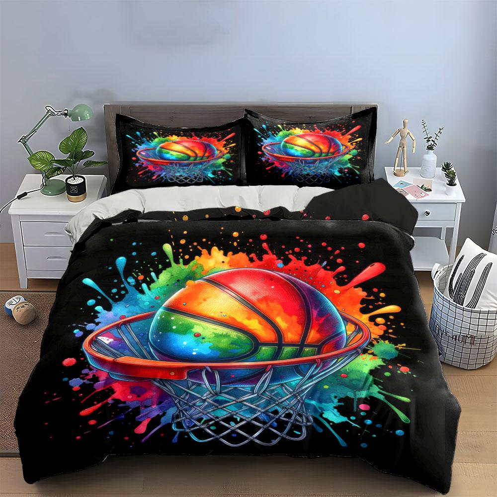 Vibrant Basketball Art Decor Set Kid'S And Adults' Bedroom Decor, Exquisite Three-Piece Bedding Set Gift