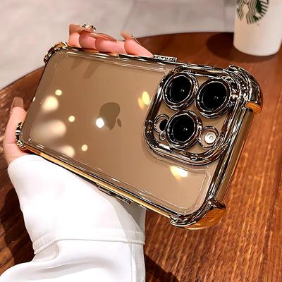 iPhone 17 16 15 14 13 12 11 Pro Max İçin Lens Korumalı Tampon Kapaklı Lüks Elektroliz Darbeye Dayanıklı Şeffaf Telefon Kılıfı