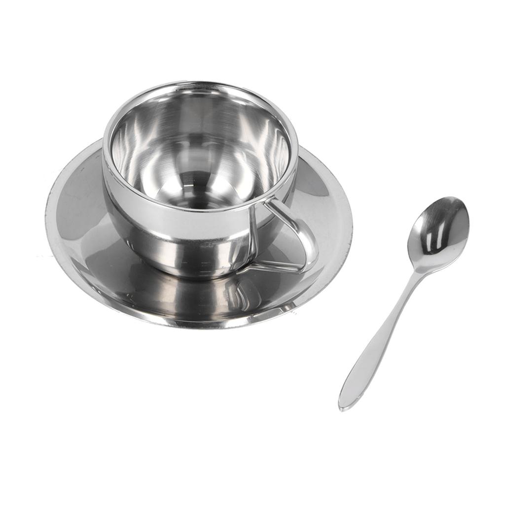 3 szt./zestaw Izolowany kubek do kawy Zestaw Kubki ze stali nierdzewnej z podwójnymi ściankami Kubek do herbaty mlecznej ze spodkiem łyżeczką