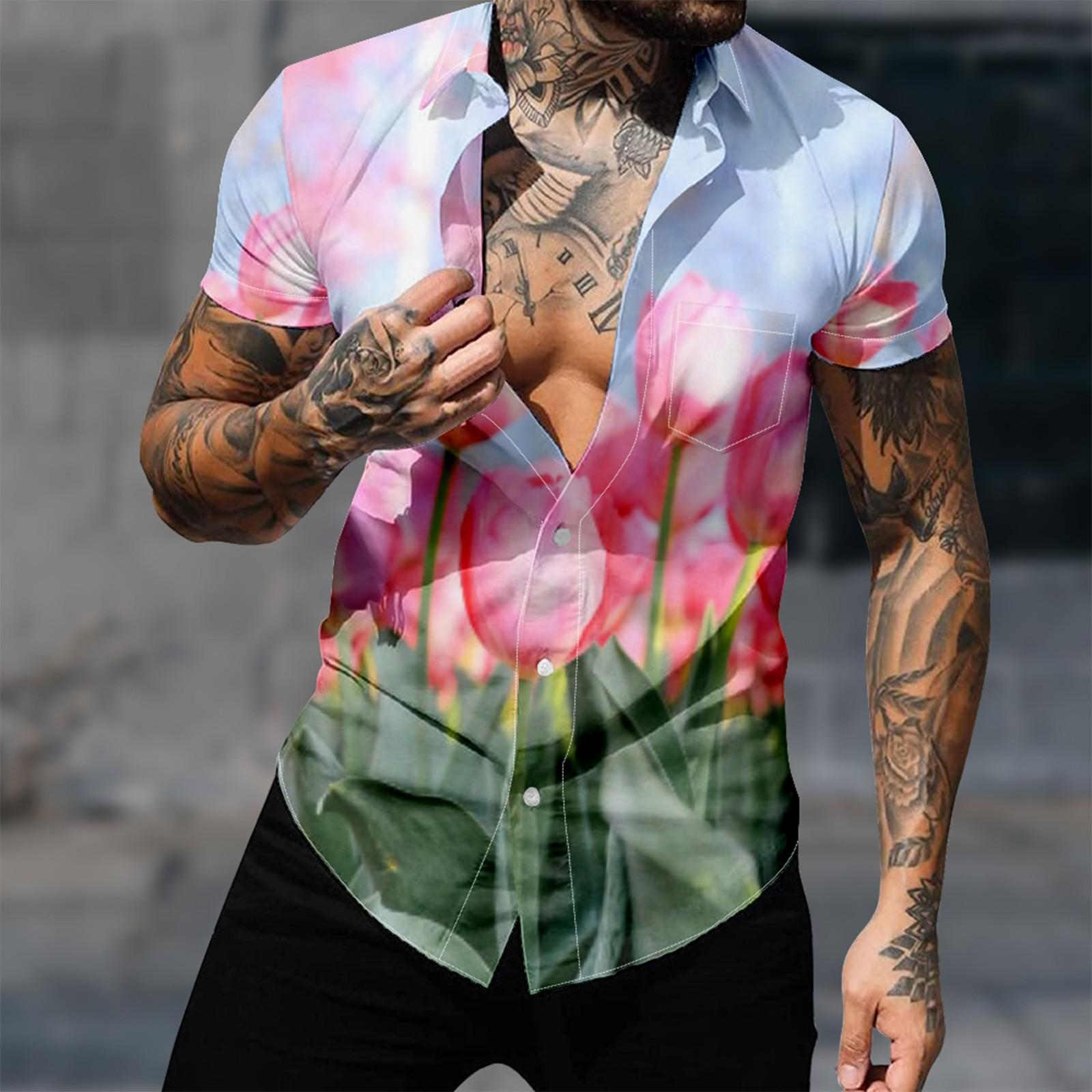 Мужские гавайские рубашки с короткими рукавами и пуговицами с принтом. Мужские — фото 7