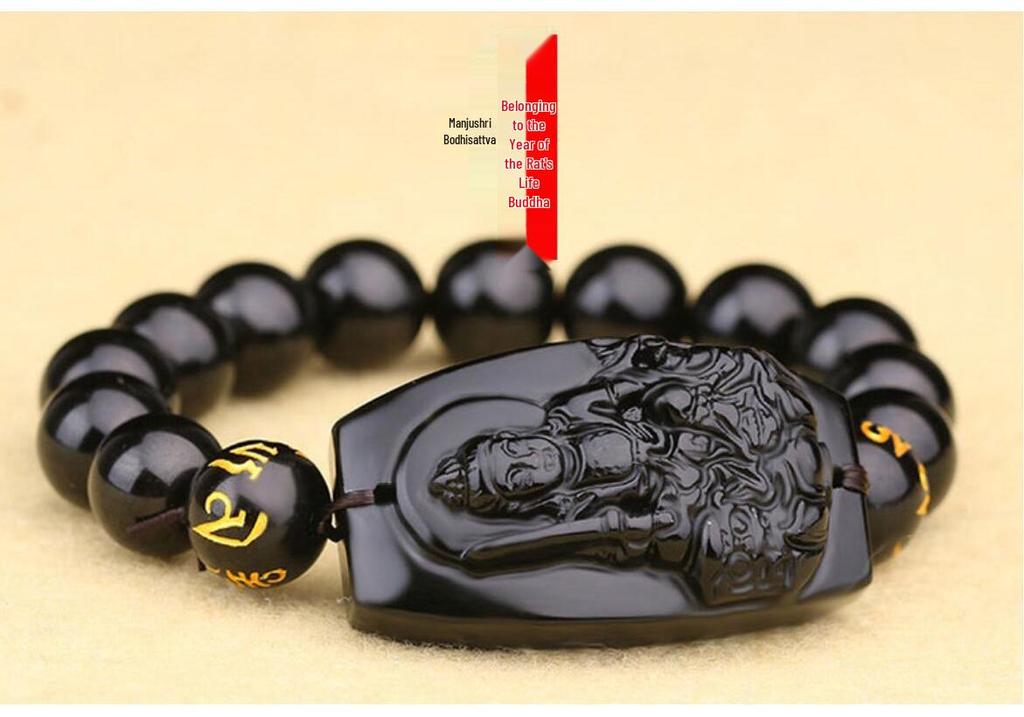 Obsidian Zodiac Guardian Buddha Bracelet for Couples – Guanyin & Eight Gods, Unisex