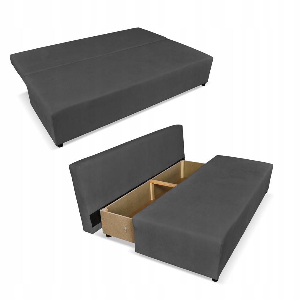 Kanapa sofa KIMO funkcja spania pojemnik Family Meble Hunter c. szary welur