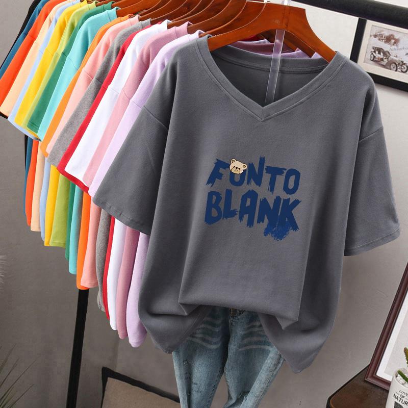 

Футболка с коротким рукавом, Свободного кроя, Приталенный топ с V-образным вырезом с принтом для женщин XL