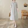 Summer 2026 Cotton Linen Polka Dot A-line Dress for Women