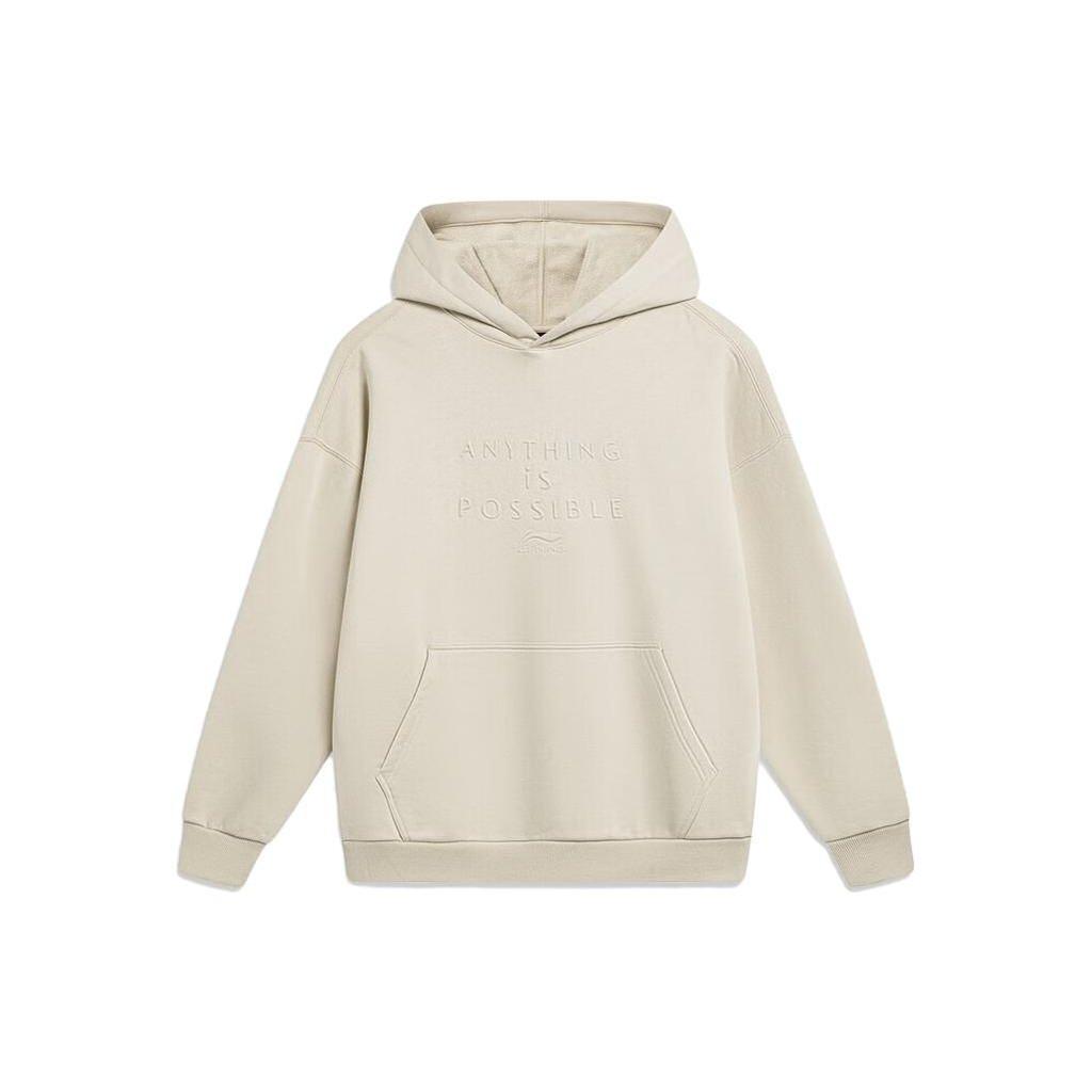 Li-Ning Solid Color Plus Velvet Hooded Pullover Sweater Men Tops Mist-Khaki AWDT747-1