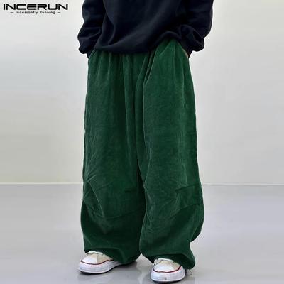 Men High Waist Corduroy Warm Lantern Pants Trousers