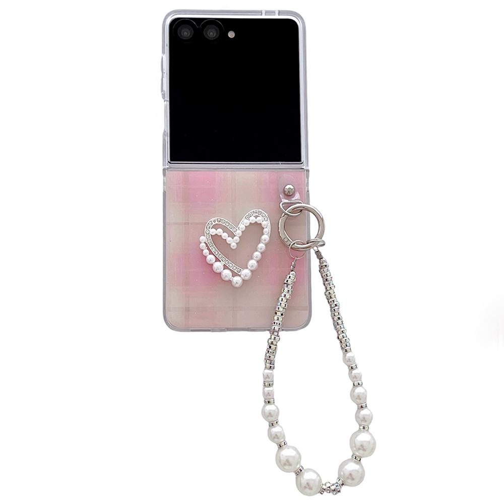 For Samsung Galaxy Z Flip7 5G Case Glitter DIY Heart Charm Phone Cover with Wrist Strap