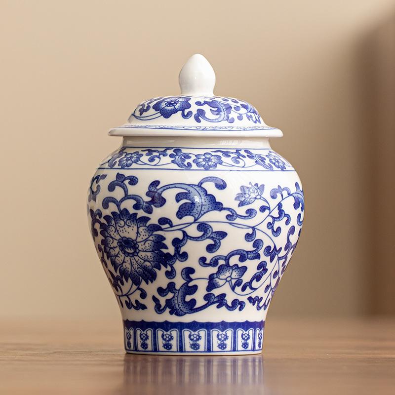 Creative Blue and White Porcelain Tea Canister Moisture-Proof Sealed Storage Jar Artistic Floral Ceramic Jar Storage Container