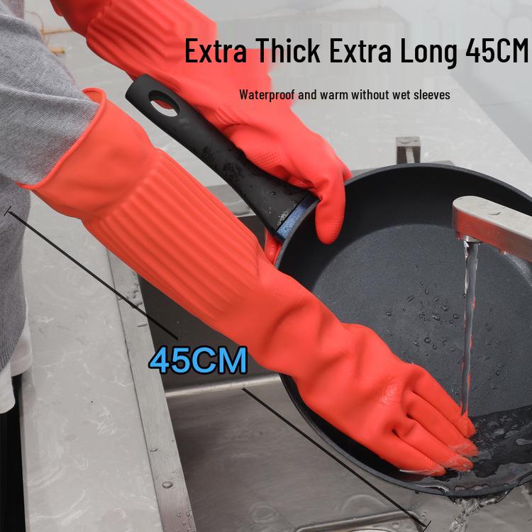 Thickened Waterproof Rubber Gloves for Dishwashing & Laundry – Warm & Durable for Winter Housework