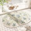 Retro Flower Oval Bath Mat Retro Plant Pattern Soft Bathroom Carpet Anti Slip Quick Drying Floor Mat Home Decoration